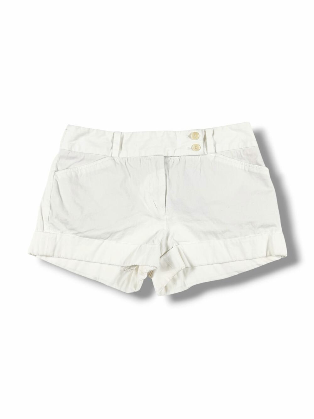 BCBGMAXAZRIA White Cuffed Short Shorts Double Button Mid Rise Size 2